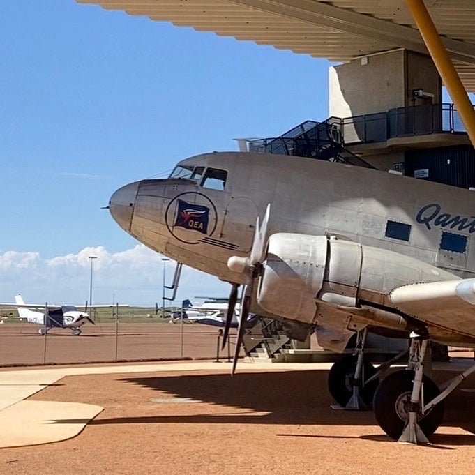 Our Cessna 182 parked at the Longreach Airport along with these graceful old girls.